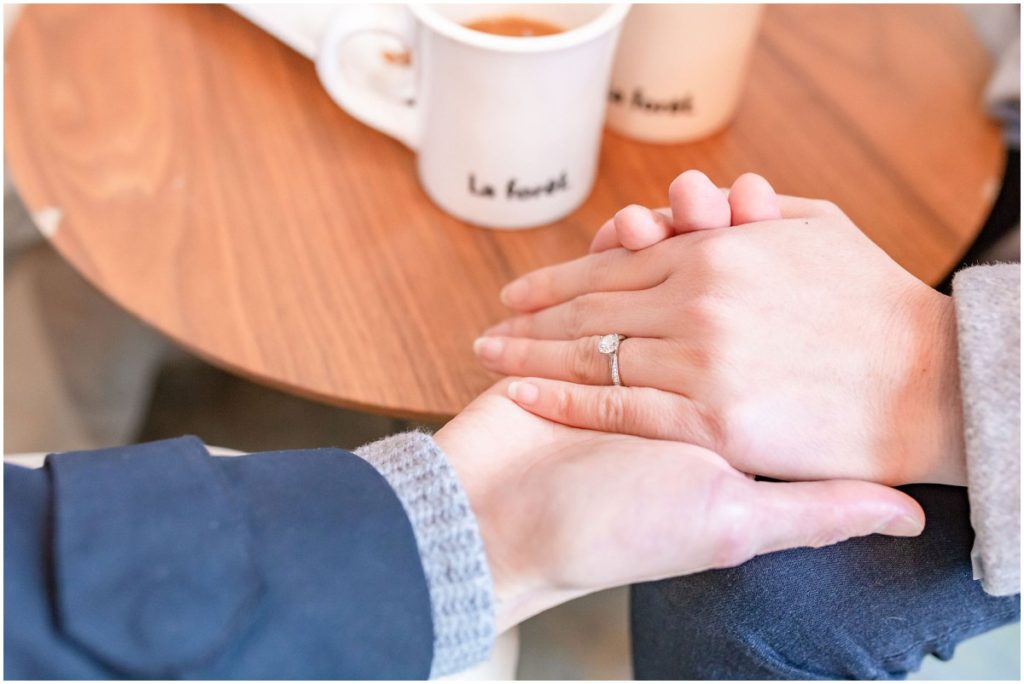 Vancouver Winter Engagement Indoor Photos La Foret Cafe Engagement Ring