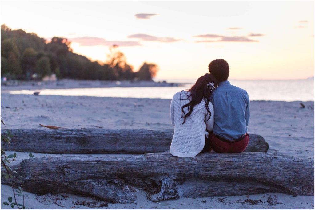 Sunset Vancouver Engagement Photo at the beach near UBC