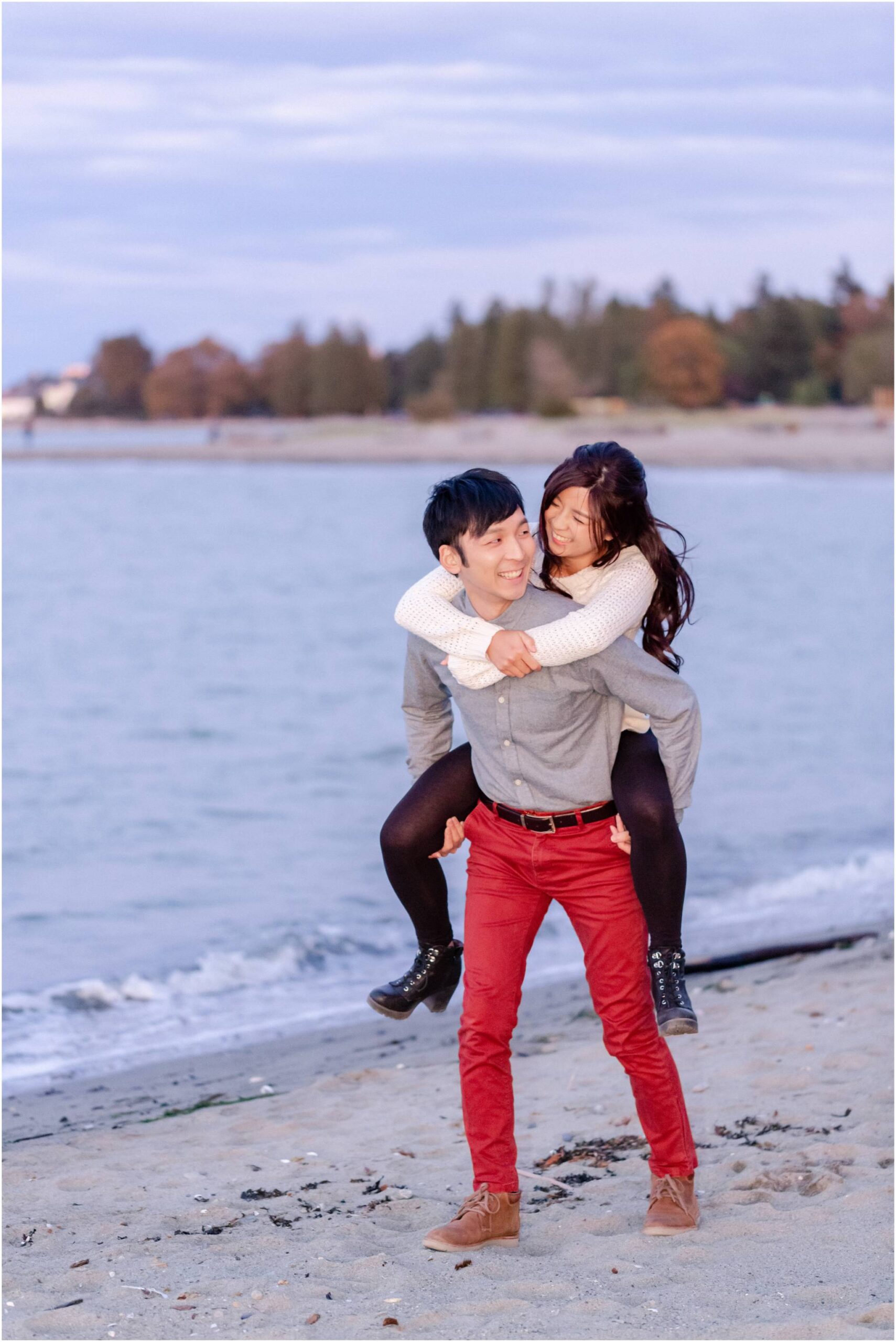 Vancouver Engagement Photo in the Fall at UBC at the beach