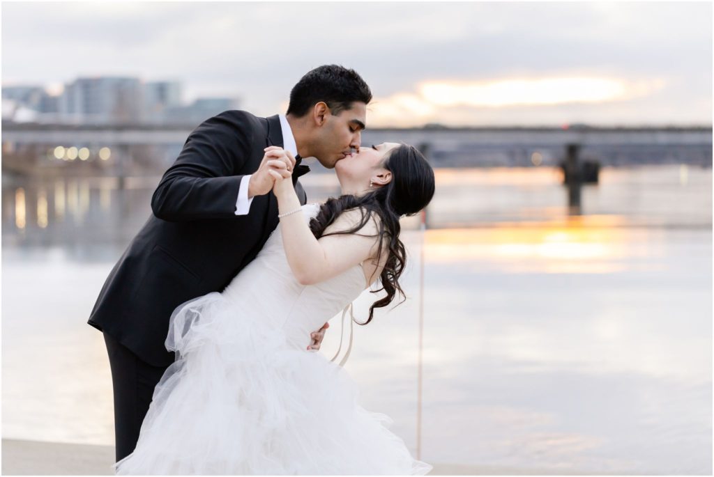 Elegant UBC Boathouse Winter Wedding Husband and Wife Sunset Portrait Vivian Ng Photography