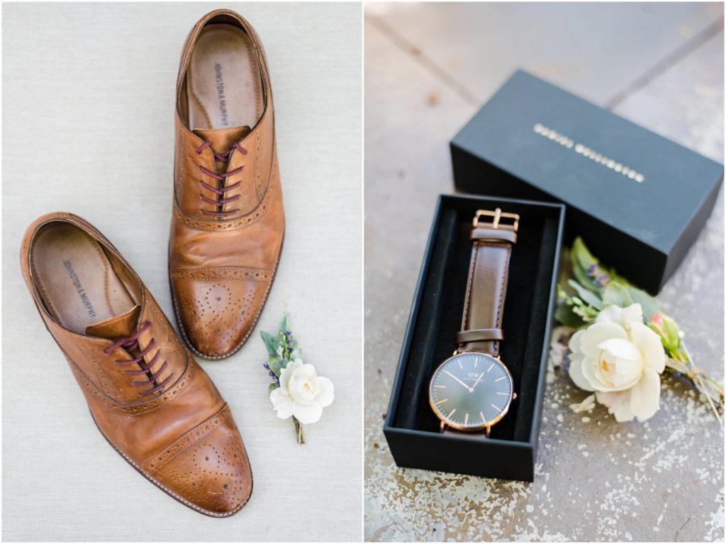 Groom's shoes and watch, boutonniere