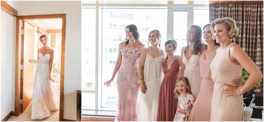 Fairmont Pacific Rim, bride's first look with bridesmaids