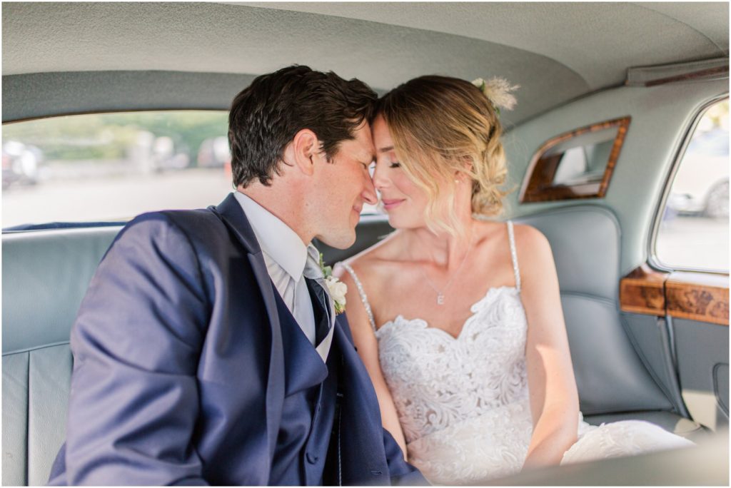 Vancouver, bride and groom inside vintage wedding car Rolls Royce Classic Car