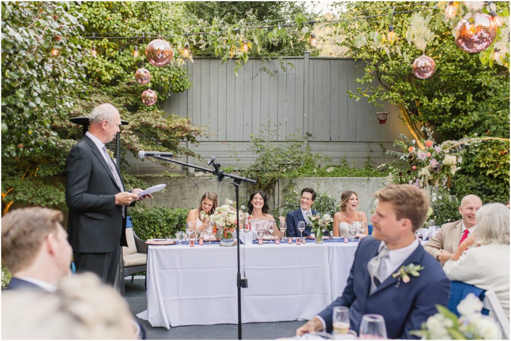 Vancouver Backyard Wedding, Vancouver Garden Wedding Reception  speeches bride and groom