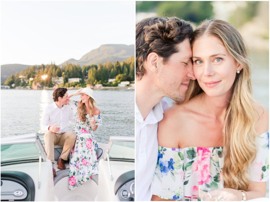 West Vancouver Engagement Photographer photos of couple on boat at sunset