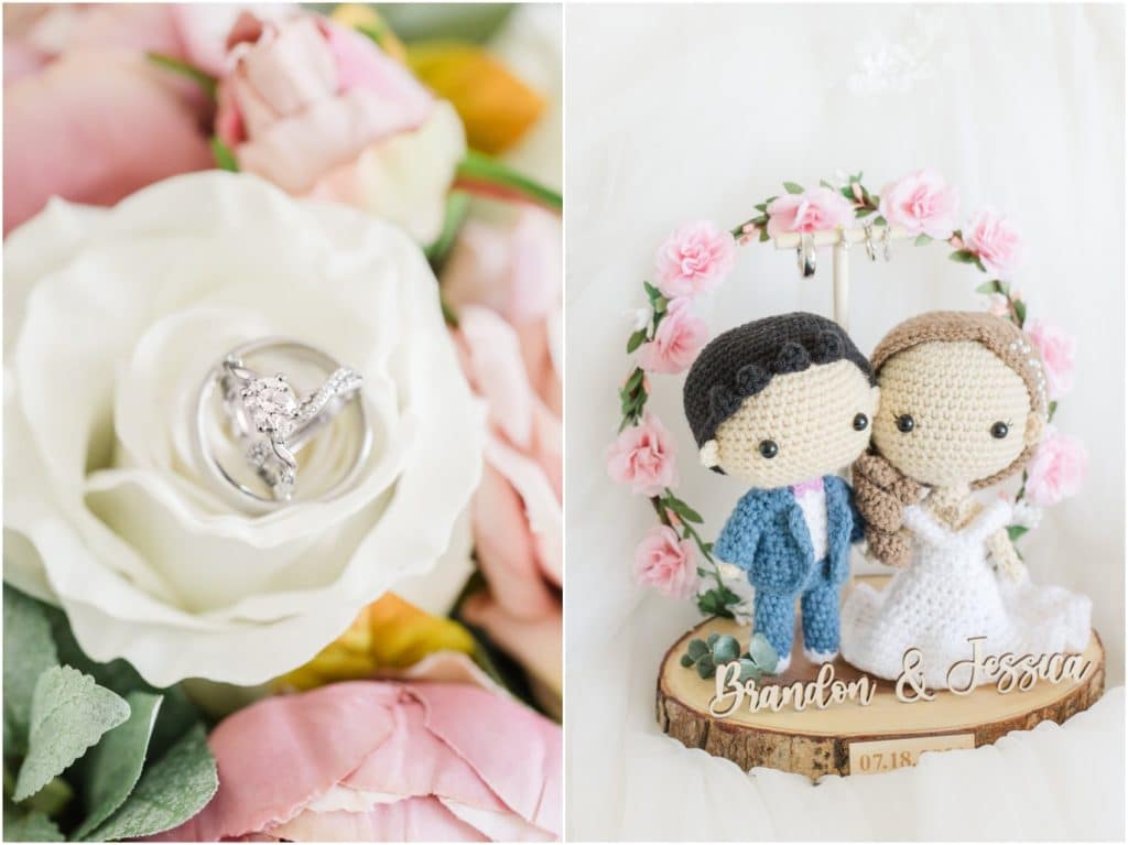 Wedding rings on Wedding Bouquet, Wedding Rings on Crochet Ring Holder
