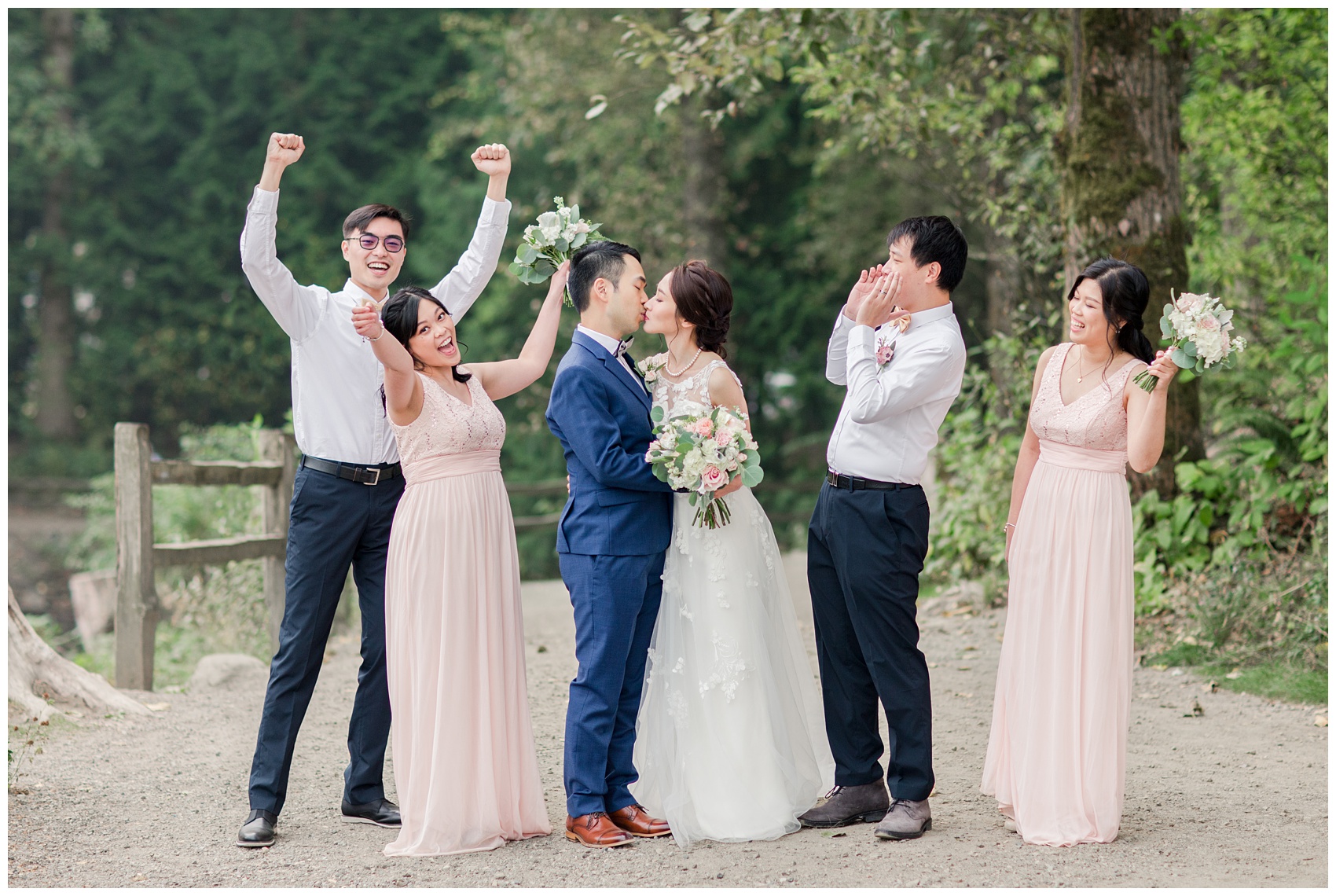 Lafarge Lake Wedding Bridal Party and family group photos, cheering for bride and groom