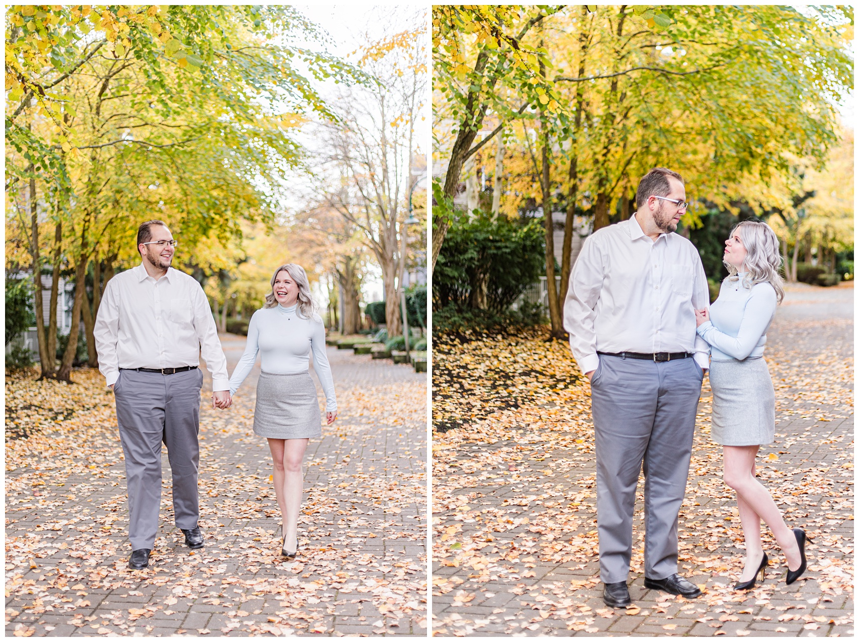 Autumn Engagement Photos in Vancouver with yellow leaves