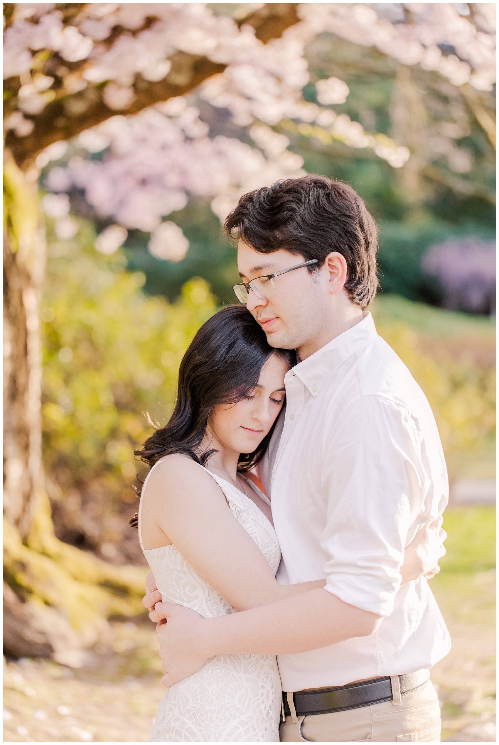 Richmond BC Engagement Photos with Cherry Blossoms at Minoru Park
