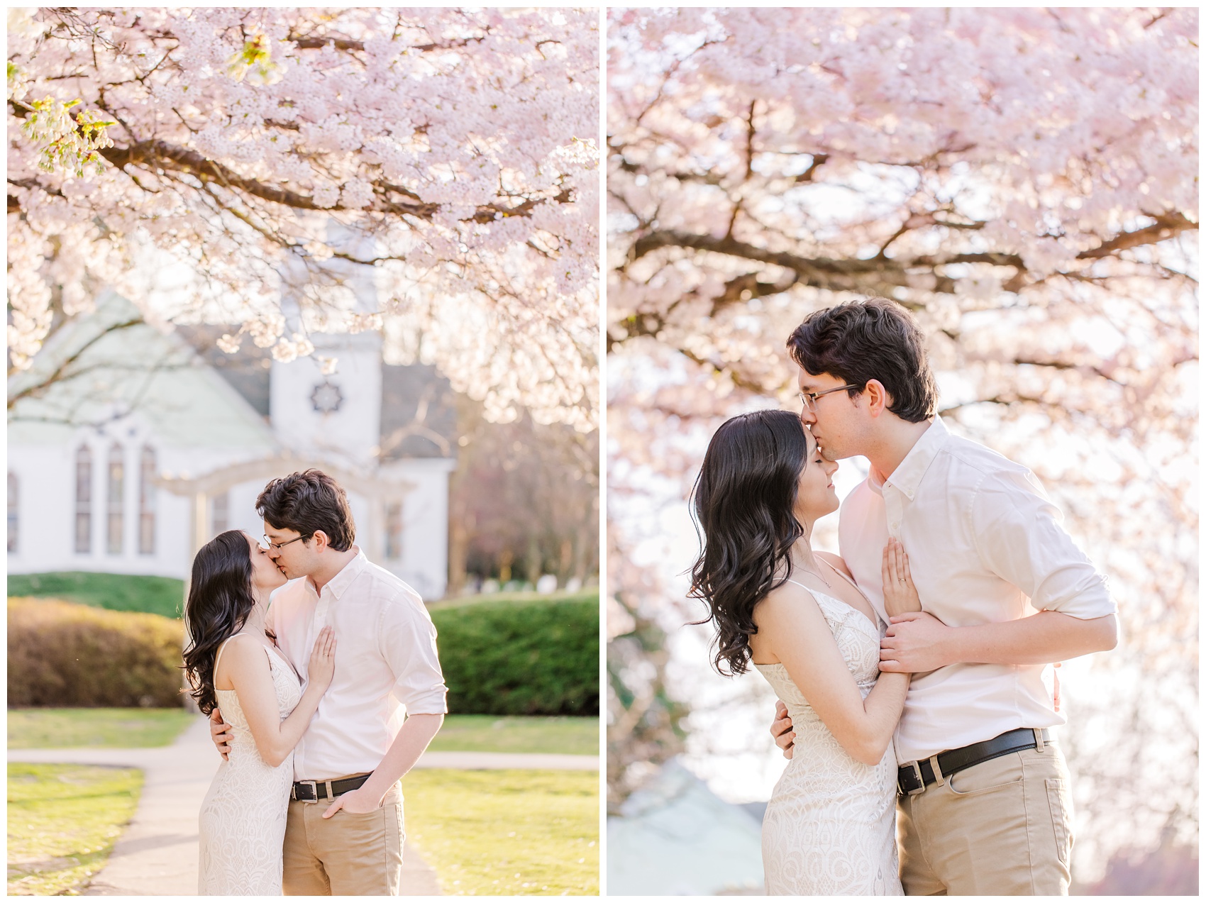Richmond BC Engagement Photos with Cherry Blossoms at Minoru Chapel, Vancouver Wedding Photographer