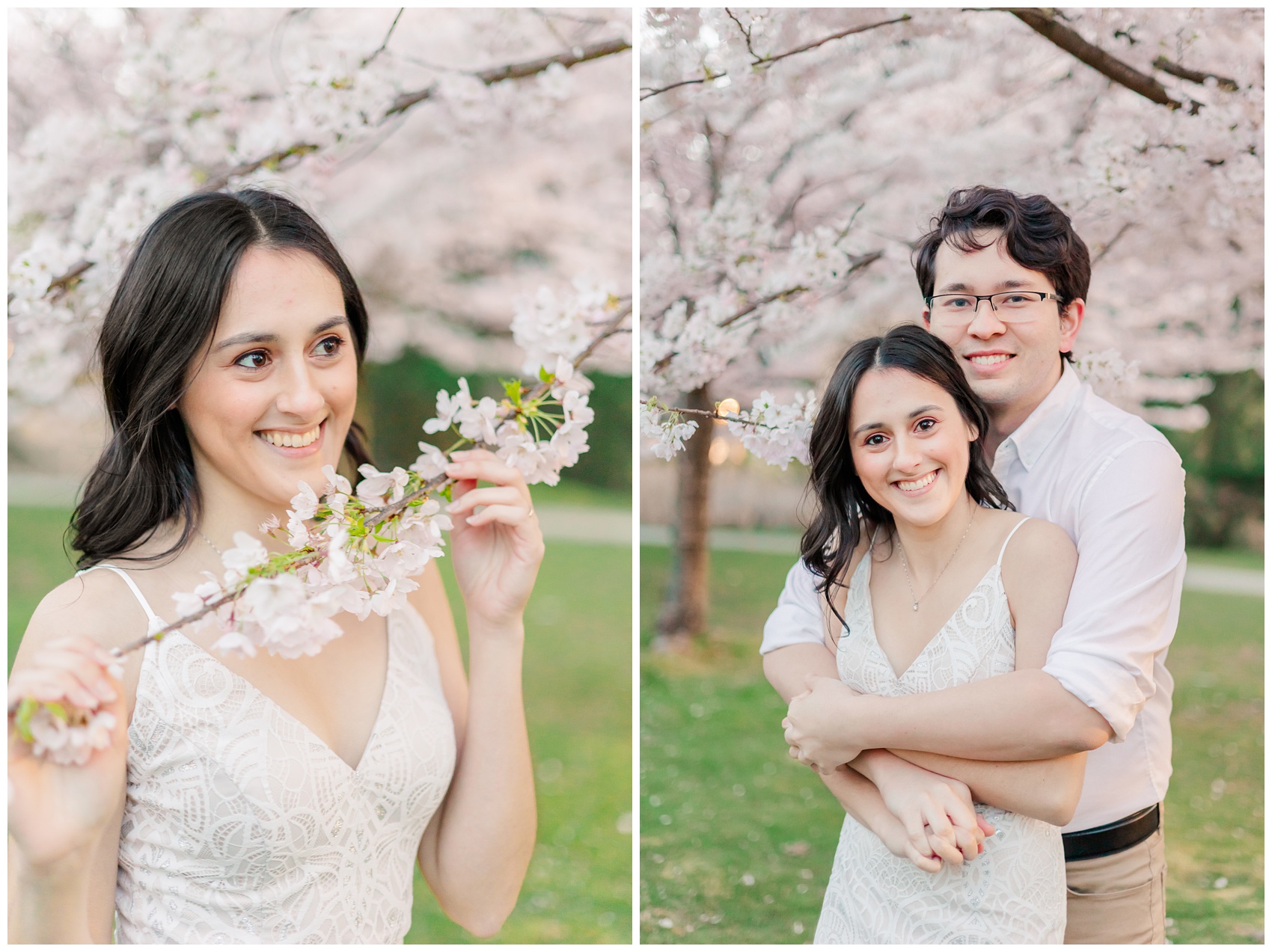 Richmond BC Engagement Photos at Minoru Park with cherry blossoms