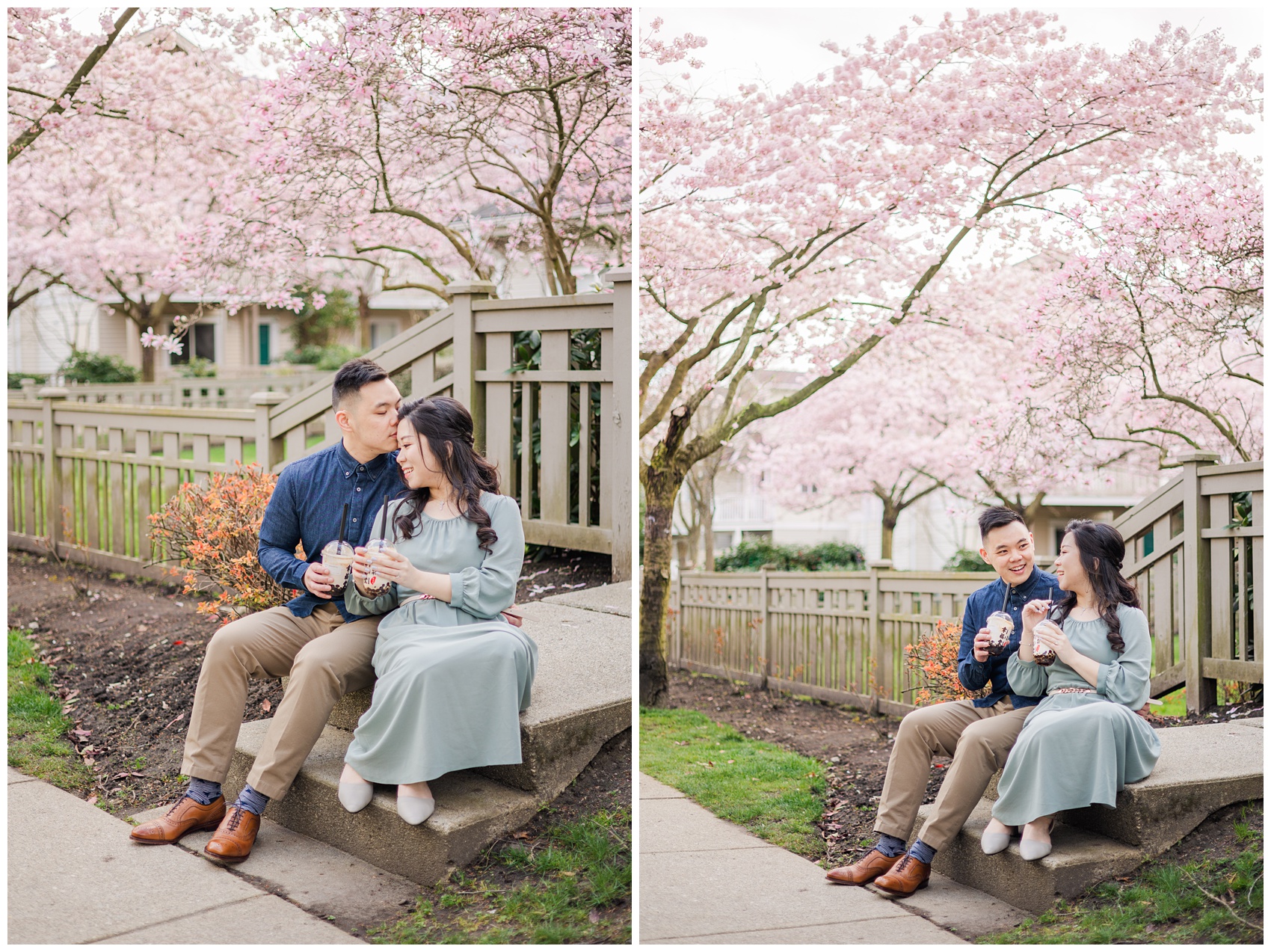 Cherry Blossoms Engagement in Richmond, BC, with Xing Fu Tang bubble tea